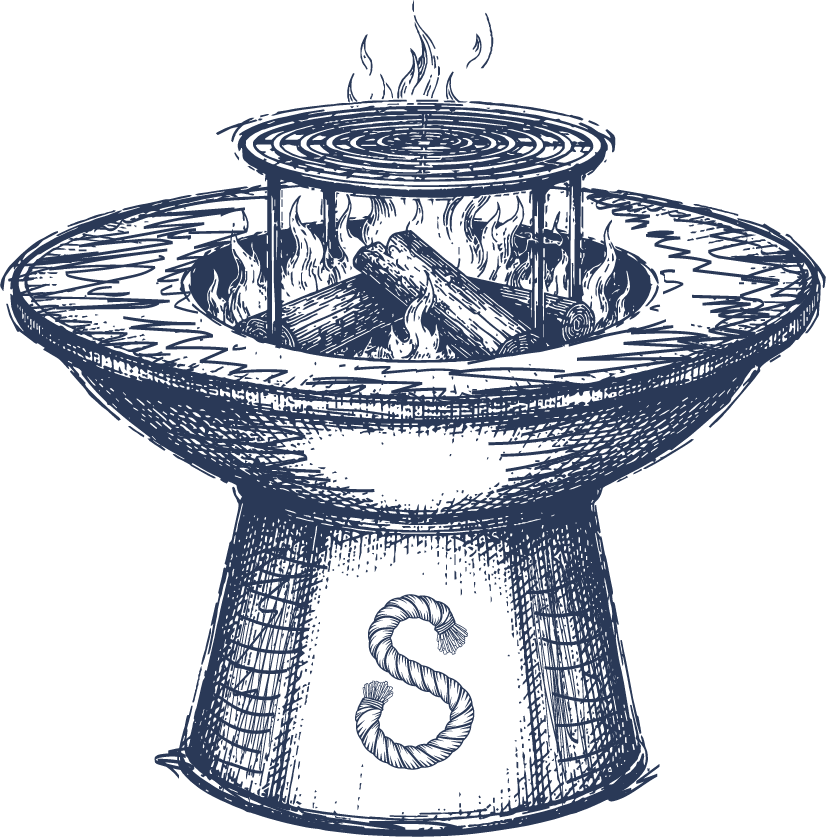 Grill mit lodernden Flammen und Bratrost, Symbol für gehobene Küche im 4-Sterne-Hotel am Wolfgangsee
